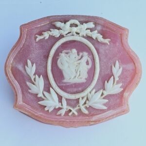 Pink Vintage Genuine Incolay Stone 3 Dancing Muses Hinged Jewelry Trinket Box